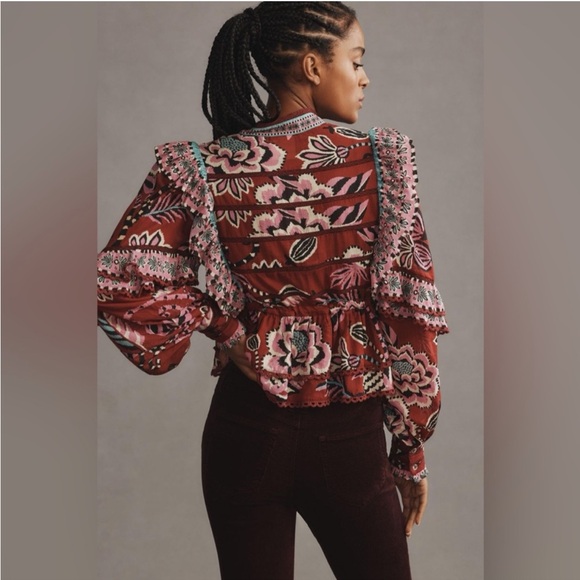 FARM Rio Mock Neck Ruffle Blouse Size M - Picture 3 of 8